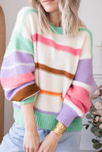 Load image into Gallery viewer, Contrast Striped Round Neck Drop Shoulder Sweater
