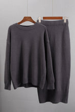 Load image into Gallery viewer, Round Neck Dropped Shoulder Top and Skirt Sweater Set
