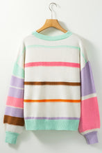 Load image into Gallery viewer, Contrast Striped Round Neck Drop Shoulder Sweater
