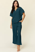 Load image into Gallery viewer, Double Take Full Size Texture Half Zip Short Sleeve Top and Pants Set
