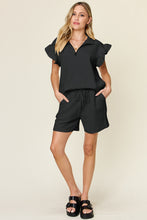 Load image into Gallery viewer, Double Take Full Size Texture Flounce Sleeve Top and Drawstring Shorts Set
