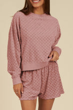 Load image into Gallery viewer, Round Neck Long Sleeve Checkered Top and Shorts Set
