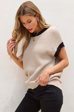 Load image into Gallery viewer, Contrast Trim Round Neck Cap Sleeve Knit Top
