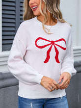 Load image into Gallery viewer, Angel Wings Bow Graphic Round Neck Long Sleeve Sweater
