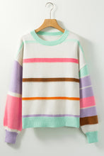 Load image into Gallery viewer, Contrast Striped Round Neck Drop Shoulder Sweater
