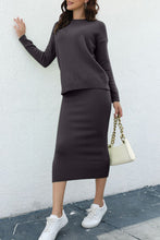 Load image into Gallery viewer, Round Neck Dropped Shoulder Top and Skirt Sweater Set
