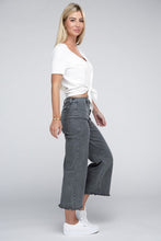 Load image into Gallery viewer, Acid Washed High Waist Frayed Hem Straight Pants
