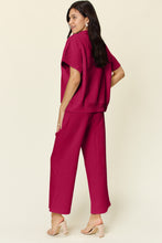 Load image into Gallery viewer, Double Take Full Size Texture Half Zip Short Sleeve Top and Pants Set
