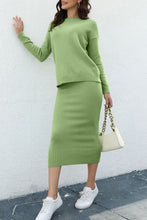 Load image into Gallery viewer, Round Neck Dropped Shoulder Top and Skirt Sweater Set
