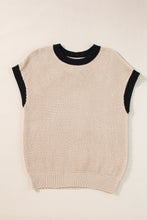 Load image into Gallery viewer, Contrast Trim Round Neck Cap Sleeve Knit Top
