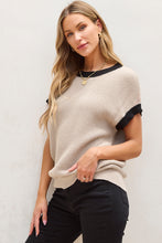 Load image into Gallery viewer, Contrast Trim Round Neck Cap Sleeve Knit Top
