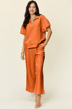 Load image into Gallery viewer, Double Take Full Size Texture Half Zip Short Sleeve Top and Pants Set
