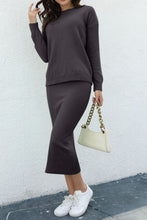 Load image into Gallery viewer, Round Neck Dropped Shoulder Top and Skirt Sweater Set
