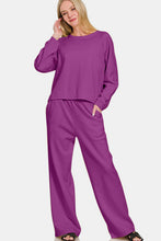 Load image into Gallery viewer, Zenana Round Neck Raglan Sleeve Top and Elastic Waist Pants Set
