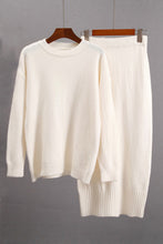 Load image into Gallery viewer, Round Neck Dropped Shoulder Top and Skirt Sweater Set
