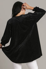 Load image into Gallery viewer, Umgee Full Size Beaded Frill Flounce Sleeve Velvet Babydoll Blouse
