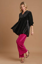 Load image into Gallery viewer, Umgee Full Size Beaded Frill Flounce Sleeve Velvet Babydoll Blouse
