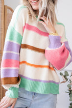 Load image into Gallery viewer, Contrast Striped Round Neck Drop Shoulder Sweater
