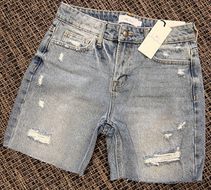 Mid Rise Fray Hem Denim Shorts