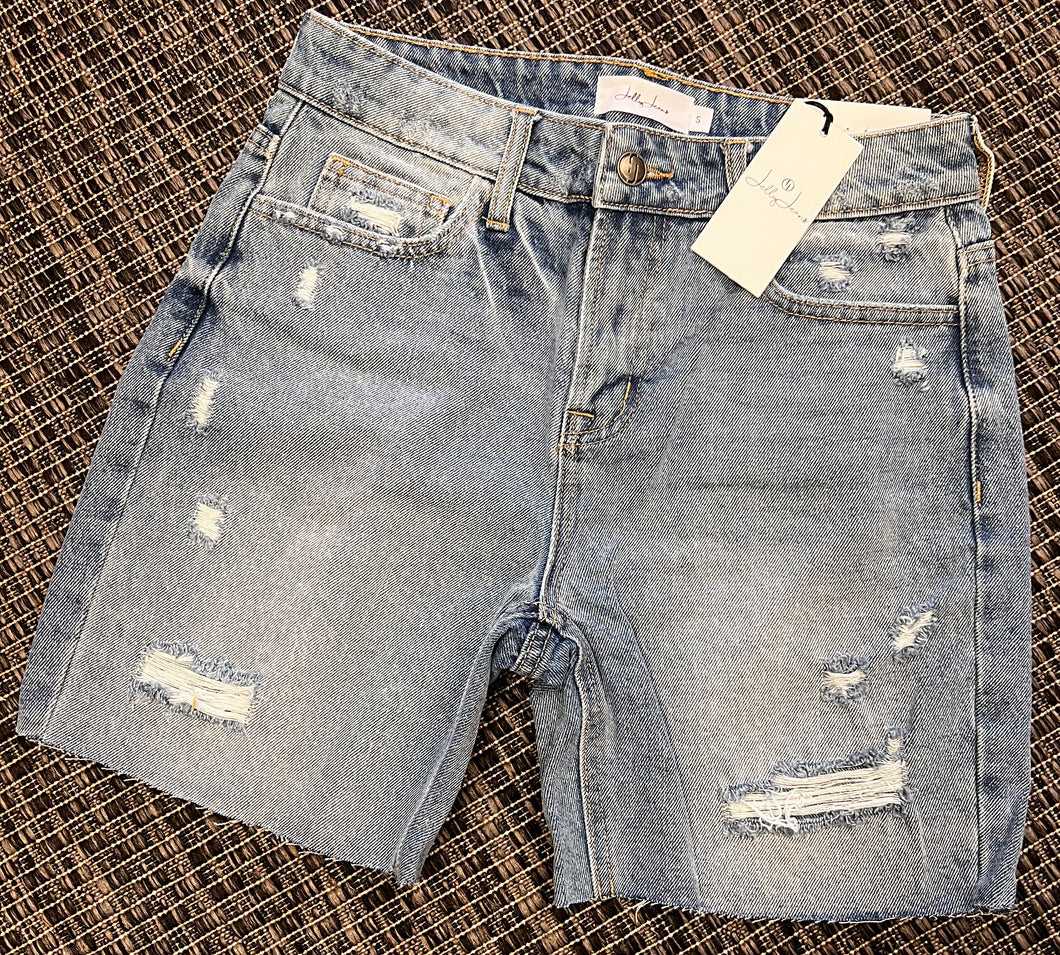 Mid Rise Fray Hem Denim Shorts