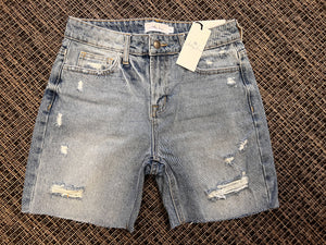 Mid Rise Fray Hem Denim Shorts