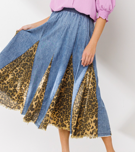 Leopard Panel Chambray Skirt