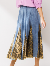 Load image into Gallery viewer, Leopard Panel Chambray Skirt
