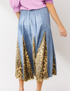 Leopard Panel Chambray Skirt