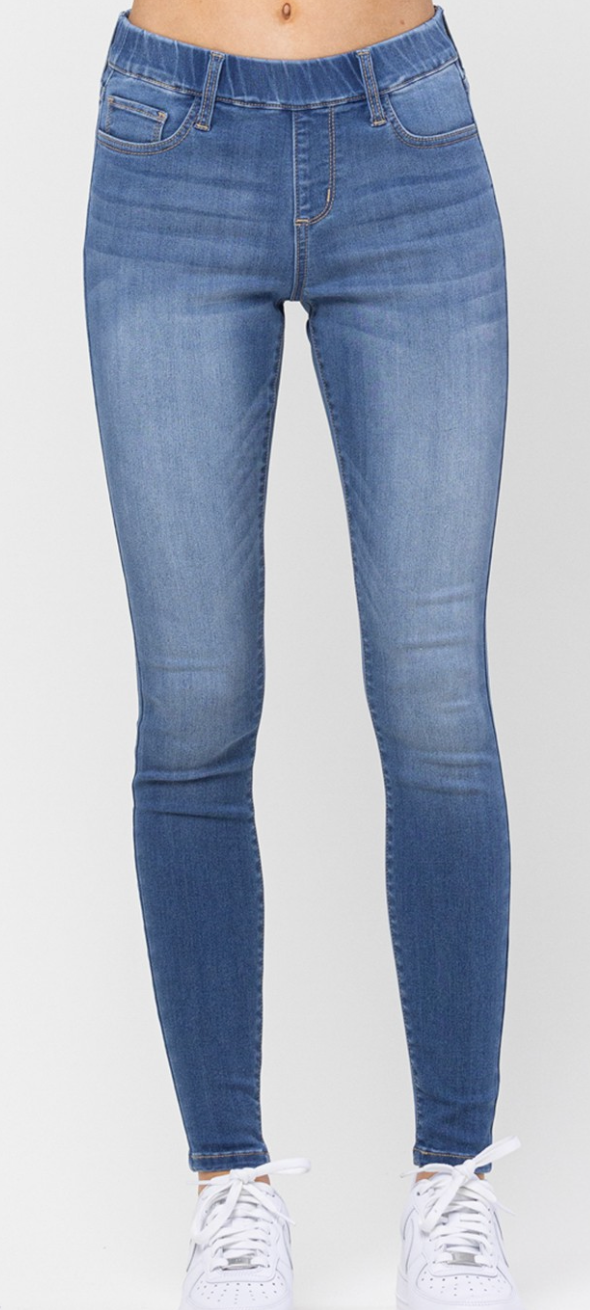 Light Denim Pull-On Skinny Jeans