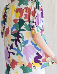 Abstract Floral Linen Blouse