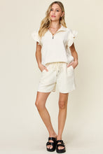 Load image into Gallery viewer, Double Take Full Size Texture Flounce Sleeve Top and Drawstring Shorts Set
