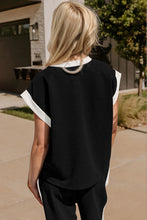 Load image into Gallery viewer, Oh Texture Contrast Trim Round Neck Cap Sleeve Top and Pants Set
