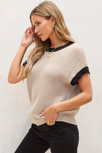 Load image into Gallery viewer, Contrast Trim Round Neck Cap Sleeve Knit Top
