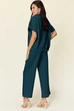 Load image into Gallery viewer, Double Take Full Size Texture Half Zip Short Sleeve Top and Pants Set
