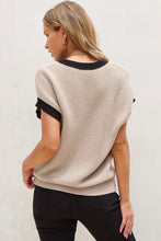 Load image into Gallery viewer, Contrast Trim Round Neck Cap Sleeve Knit Top
