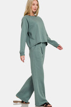 Load image into Gallery viewer, Zenana Round Neck Raglan Sleeve Top and Elastic Waist Pants Set
