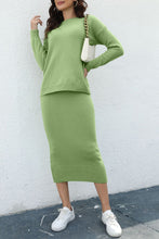 Load image into Gallery viewer, Round Neck Dropped Shoulder Top and Skirt Sweater Set
