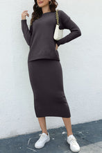 Load image into Gallery viewer, Round Neck Dropped Shoulder Top and Skirt Sweater Set
