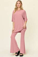 Load image into Gallery viewer, Double Take Full Size Round Neck Drop Shoulder T-Shirt and Flare Pants Set
