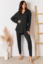 Load image into Gallery viewer, Basic Bae Full Size Notched Long Sleeve Top and Pants Set
